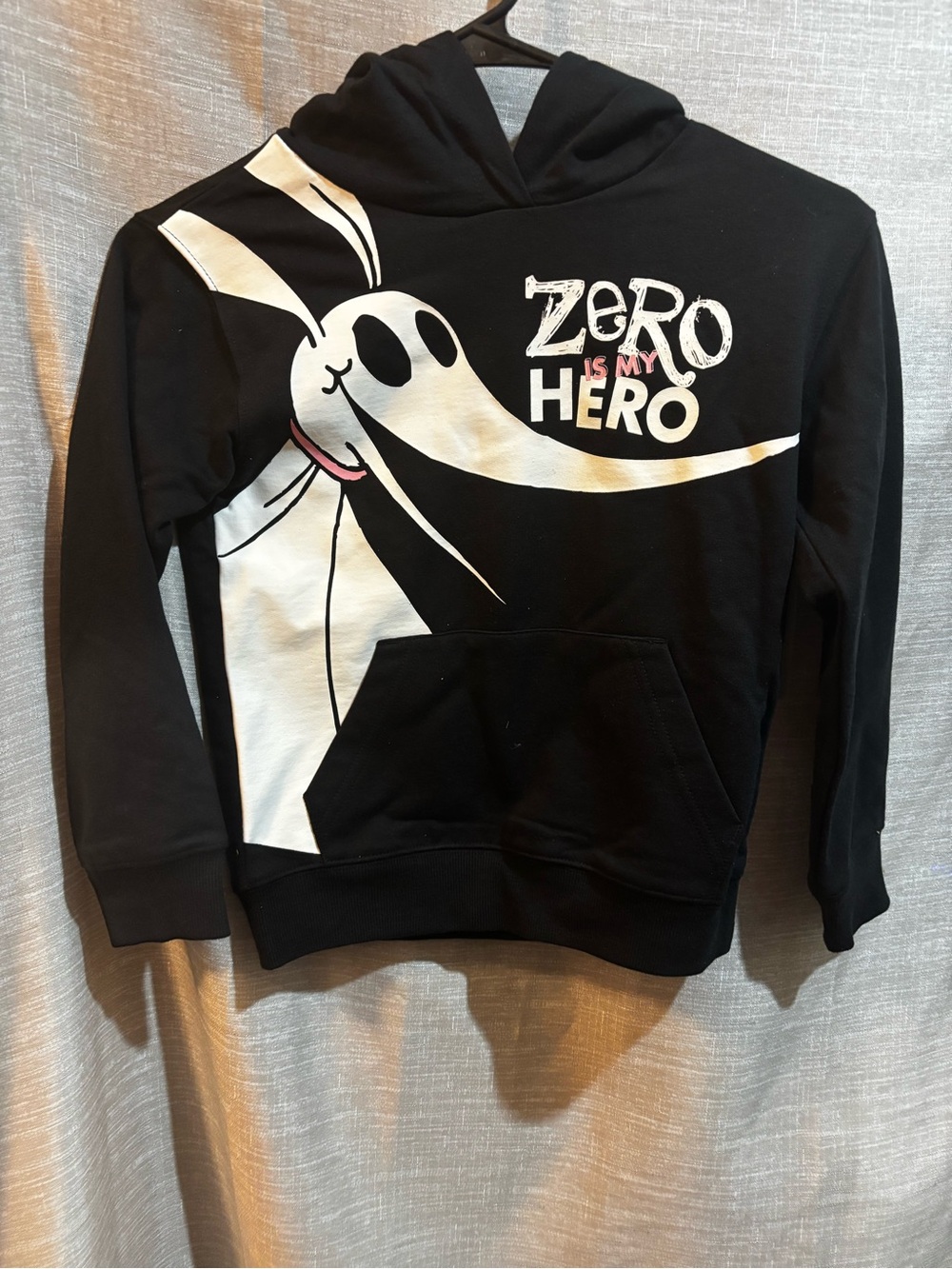 Disney Black Hoodie with White Character 'Zero Is My Hero' Graphic